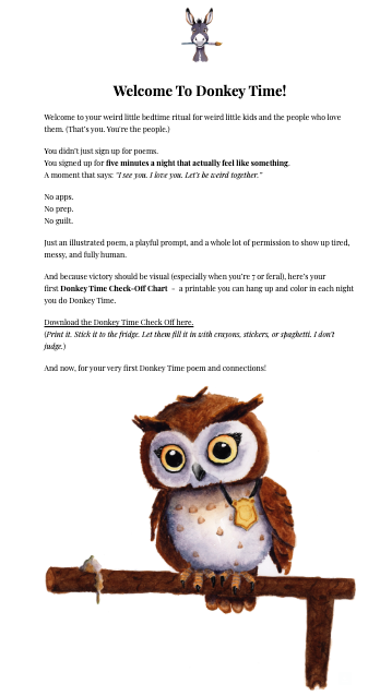 Sample of Donkey Time email