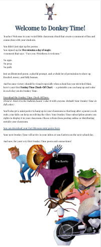Sample Donkey Time email showing poem and prompts